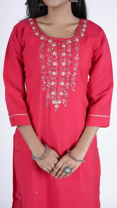 Pink suit with pant and floral dupttaa – Laxmi Hub-Buy Best Ethnic