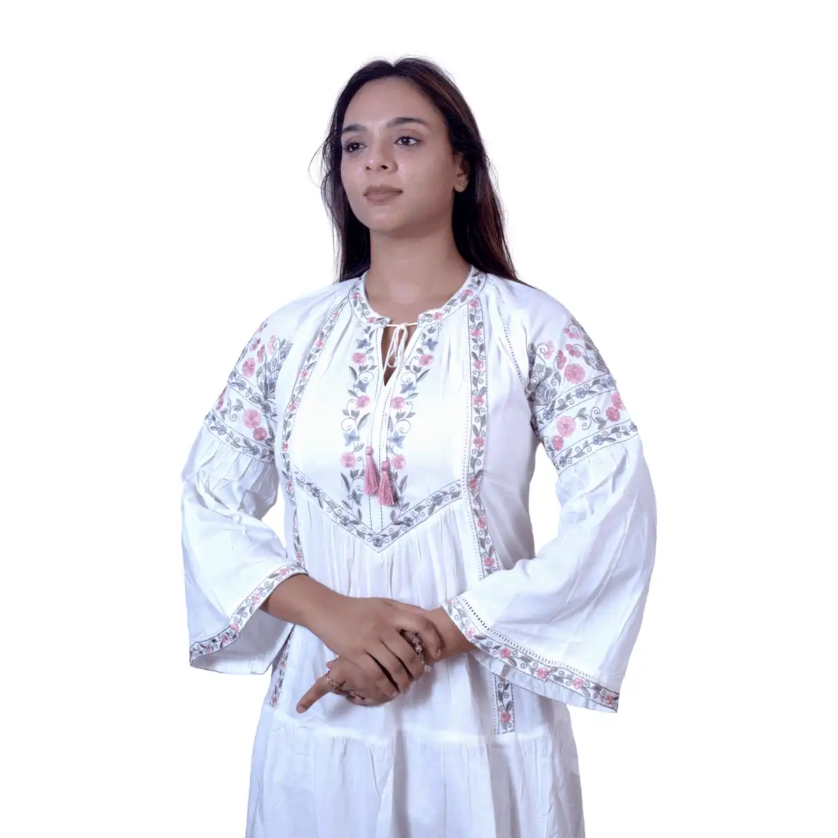 Embroidered short kurti with bell sleeves - Image 5
