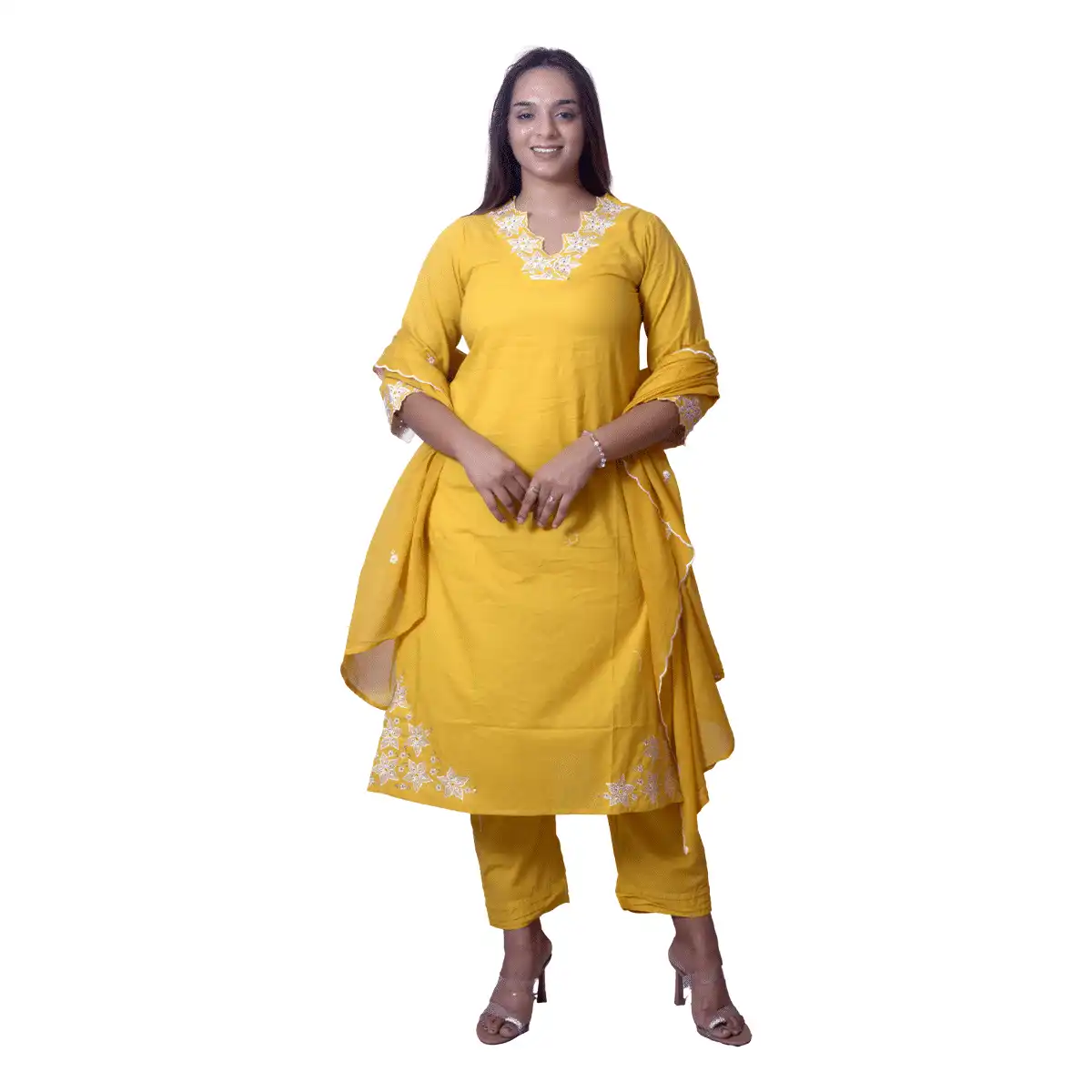 Floral cut work cotton suit set - Image 4