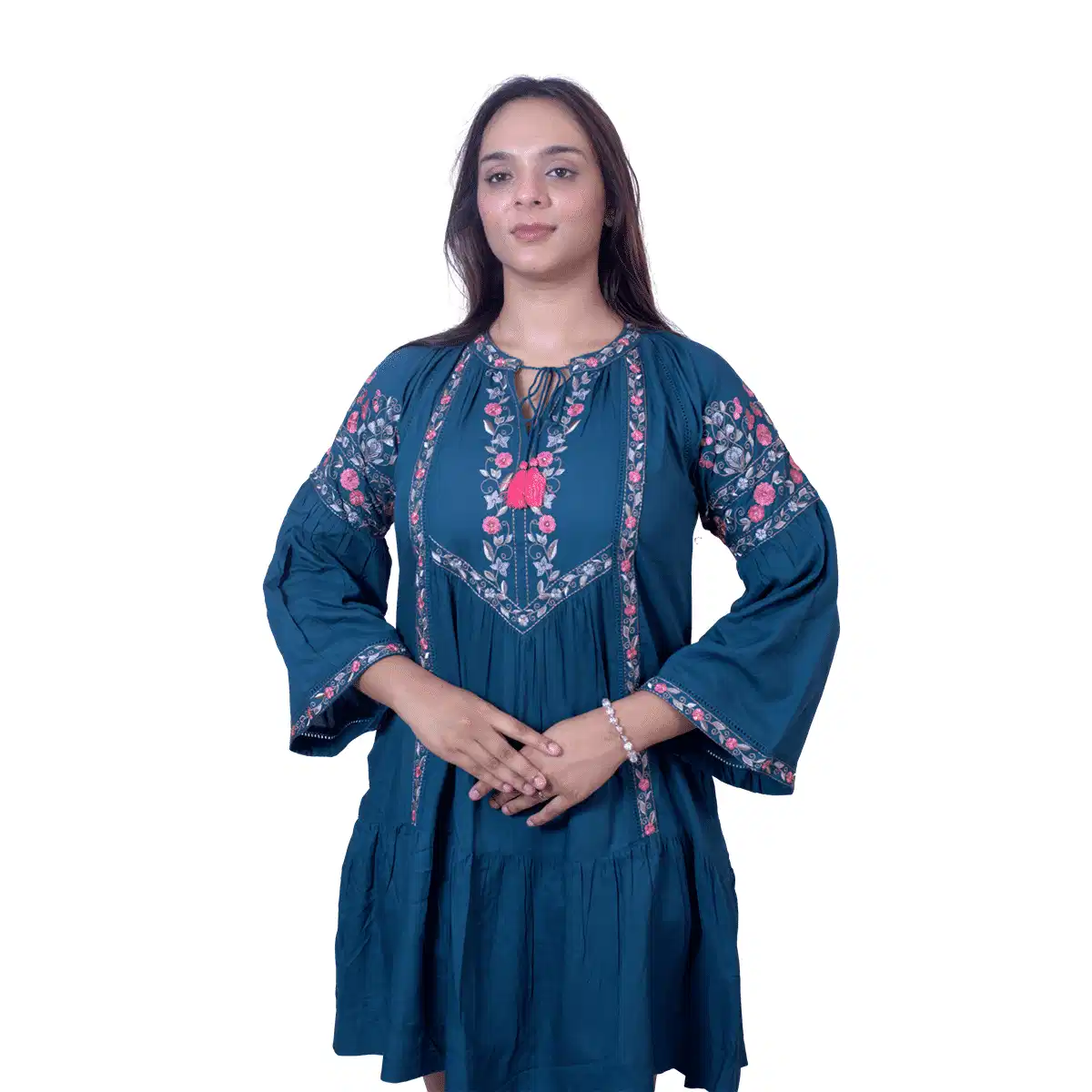 Embroidered short Kurti with bell sleeves - Image 4